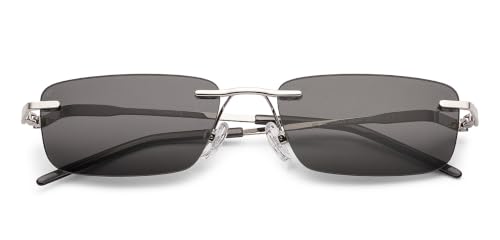 Image of Vincent chase by Lenskart | Silver - Grey Solid Full Rim Rectangular | 100% UV Protected | Men | Medium | VC S19649