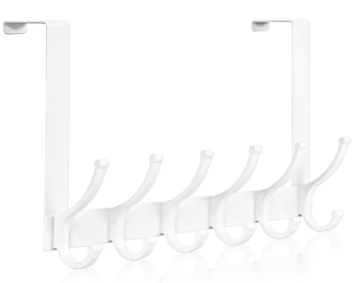 Optish Türhaken zum Einhängen Türgarderobe zum Einhängen mit 12 Haken Flexible Kleiderhaken Tür Patzsparende Türhakenleiste für Badezimmer für Handtüchern und Hüten(1 Pack Weiß)