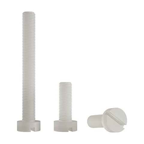 Enkotrade 4 Stück Flachkopfschrauben M4, 8 mm Länge, mit Schlitz Kunststoffschrauben Schrauben Sortiment DIN 84 Plastikschrauben Nylon Zylinderschraube Cover