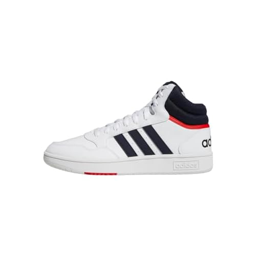 adidas Herren Hoops 3.0 Mid Basketball Shoe, Cloud White/Legend Ink/Vivid Red, 40 2/3 EU