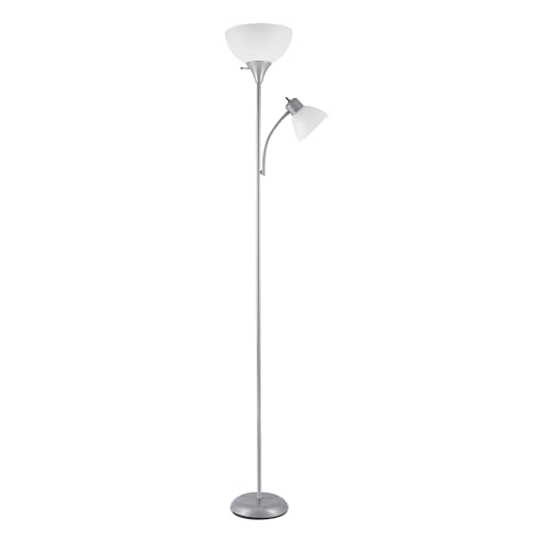 GLOBE Electric 67134 72' Torchiere Floor Lamp and Adjustable Reading Light, Silver, Frosted Shade,...