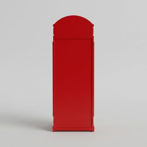Image of Giles Vintage Telephone Booth Bar Cabinet - Solid Mango Wooden Wine Storage Cabinet with Glass Holder & Bottle Rack, Freestanding Liquor Bar Unit for Living Room, Home Decor (Red Finish)