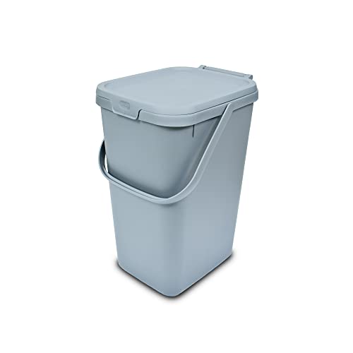 Addis 519226 Kitchen Recycling & General Storage bin 18 litres Stackable Food Waste Organiser Caddy with Clip lock lid & carrying Handle Eco from Recycled Plastic Light Grey