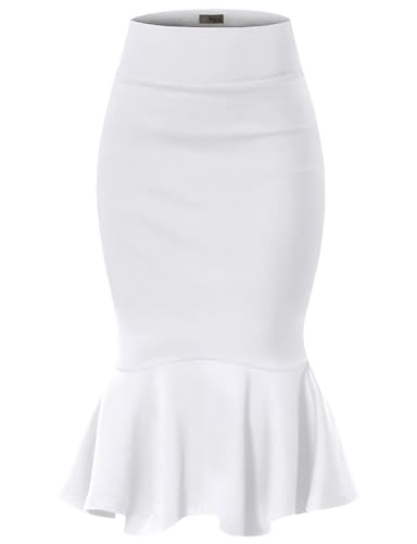 Image of HyBrid & Company Womens Premium Nylon Ponte Stretch Office Fishtail Pencil Skirt High Waist Made in The USA Below Knee