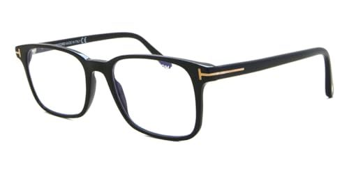 Image of Eyeglasses Tom Ford FT 5831 -B 001 Shiny Black, incht inch Logo /Blue Block Lenses