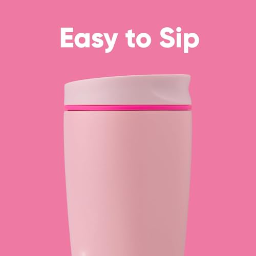 Image of EasySip Slider Insulated Stainless Steel Coffee Tumbler, Reusable Hot & Iced Coffee Travel Mug, Leak-Proof BPA-Free Cup (Pink, 12 oz)