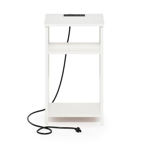 Mesa auxiliar con marco de metal de 3 niveles para dormitorio y estación de carga 8