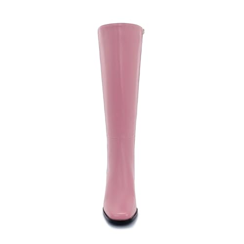 Image of Knee High Boots for Women - Wide Calf Boots with Zipper, Square Toe Tall Leather Boots, Chunky Heel Fashion Long Boots