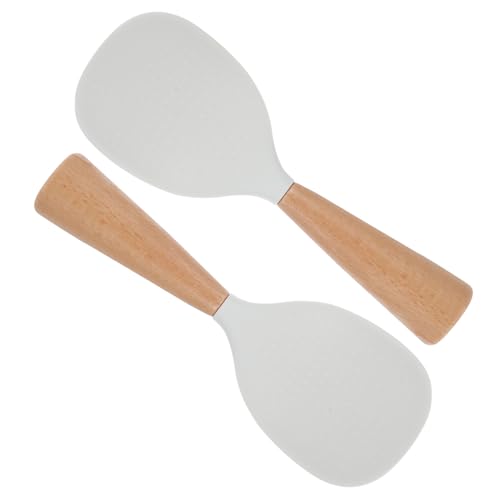 Ipetboom 2pcs Silicone Rice Paddle with Handle Nonstick Self Standing Cooking Spoon for Rice Cookers Heat Resistant Kitchen Utensils for Serving Mashed Potatoes Salads and Sushi