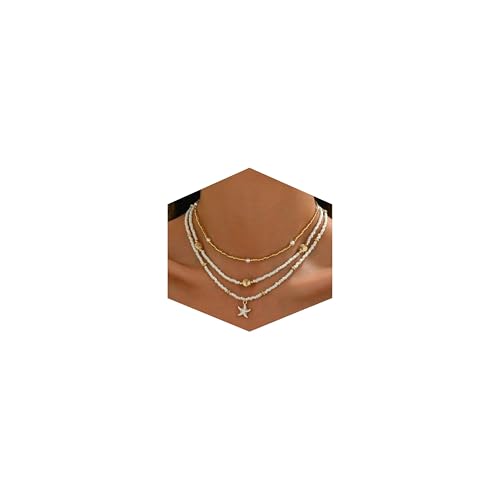 Nackiy Handmade Sea Shell Necklace for Women Summer Adjustable Natural Shell Collar Necklace (Starfish 3pcs)