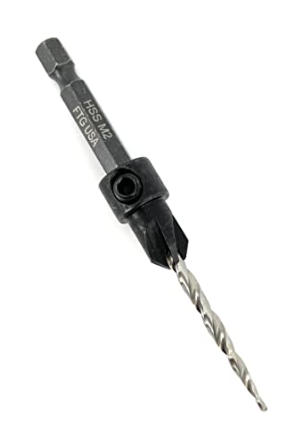 Ftg Usa Countersink Drill Bit Set 5 Pc Countersink Drill Bit #4#6#8#10#12 Tapered Drill Bits For Woodworking With Improved Countersink Connection Drill Bit To Hex Shank Without Pin And 1 Hex Wrench #TOP6