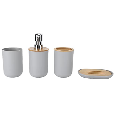 Garosa 4Pcs Bathroom Accessory Set Bamboo Waterproof Durable Gift Set Plastic Toothbrush Cup Lotion Dispenser Soap Box Tooth Mug for Home Hotel (grey),Soap Dispenser Soap Dispenser - Image 4