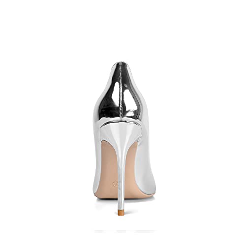 Elisabet Tang High Heels, Womens Pointed Toe Slip on Stilettos Party Wedding Pumps Basic Shoes Silver 9.5