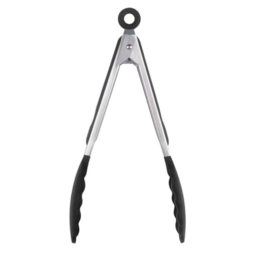 Pegador Pinça de Silicone Churrasco Carne Salda Macarrão Cor Preta Tamanho 23 CM