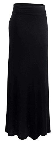 Urban K Womens Basic Foldable High Waist Regular And Plus Size Maxi Skirts Black #TOP2
