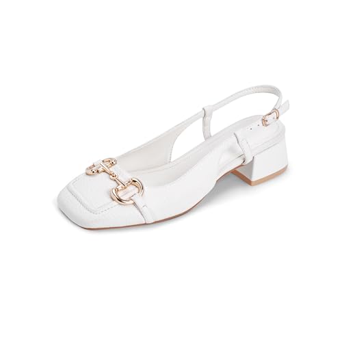 Image of Slingback Mary Jane Heels for Women Low Block Heel Closed Square Toe Pump Shoes Heels Classic Daily Office Dressy Shoes