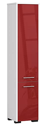 AKORD | Mobile Alto da Bagno FIN 2D | 30x140x30 cm, peso 25 kg | 2 Ante | Moderna Mobiletto | Armadio a muro | Armadietto chiuso in piedi | Adatto Anche come Pensile | Bianco | Rosso lucido