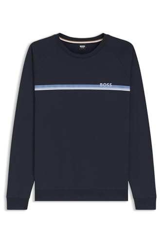 BOSS Mens Authentic Sweatshirt Cotton-terry sweatshirt with stripe and logo Dark Blue