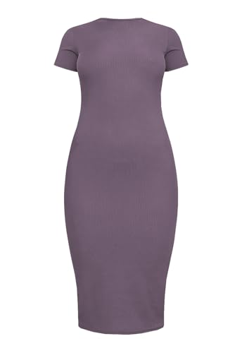 Image of Women's Crew Neck Short Sleeve Slim Fit Ribbed T Shirt Casual Midi Bodycon Dress