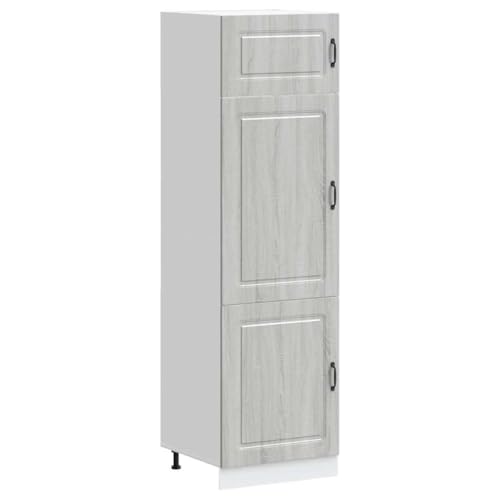 Extra Tall 207cm Kitchen Cupboard - Floor Standing Base with 3 Doors & Adjustable Feet, Perfect for Living Room & Dining Room Storage, Grey & Oak Finish