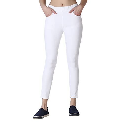 Image of 4Flies Women's Denim Lycra Jeggings - Stretchable Slim Fit Ankle-Length Pants for Casual, Office & Travel Wear - Stylish & Comfortable