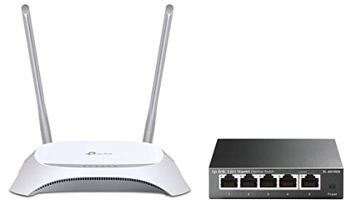 Image of TP-Link TL-MR3420 300 Mbps 2.4GHz 3G /4G Wi-Fi Router, 1 USB 2.0 Port, WPS Button & TL-SG105S 5-Port Desktop Gigabit Ethernet Switch /Hub, Ethernet Splitter, Plug & Play, no Configuration Required