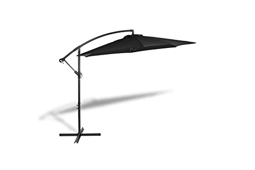 909 OUTDOOR Hangende parasol in zwart 2.5 m hoog, Tuinparasol met stalenframe en hoes, Parasol met zwengelgreep en… - Afbeelding 3
