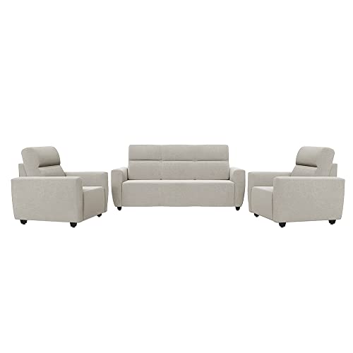 Image of Wakefit Sofa Set | 3 Year Warranty | Sofa 5 Seater, 5 Seater Sofa for Living Room, Wooden Sofa Set, Sofa Set 3+1+1 Seater - Belize(Reflection : White)