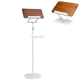 Podium Stand, Adjustable Lectern & Book Stand with Storage Tray Detachable 360° Rotating Table Heavy-Duty Metal Base for Presentations, Speech, Church, Classroom (White)