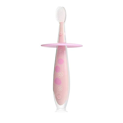 Qiao Nai Cepillo de Dientes Bebé, Sin BPA, Cepillo Dental Infantil con Cerdas Suave Agarre Antideslizante Silicona 13cm (Rosa)
