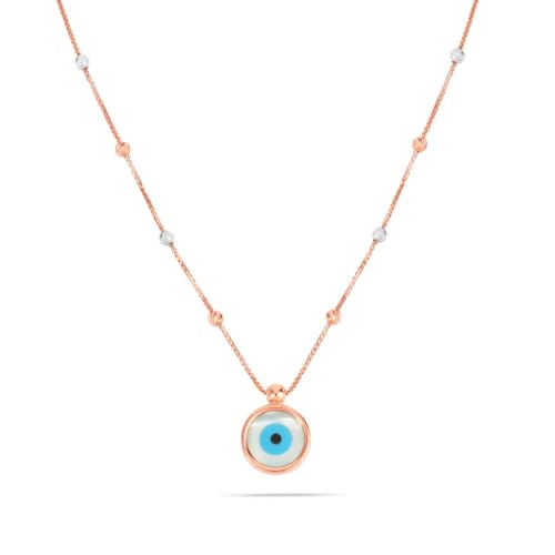 Image of Bezel Set Evil Eye Necklace with Beaded Chain | 925 Sterling Silver | 18kt Yellow Gold Overlay | Handcrafted | For Women & Girls | Best Gift for Her