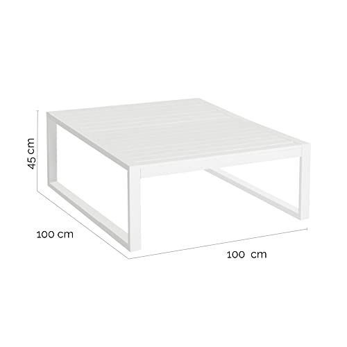 LOLAhome Mesa de Centro de jardín laminada Io de Aluminio Blanca de 100x100x45 cm, certificación Contract, Tratamiento Epoxi para Exterior, Ligera y Resistente - Colección IO - imagen 3