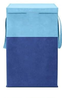 Image of 75L Non Woven Printed Rectangular Foldable Laundry Bag | Clothes Organiser With Lid And Side Handle | Utility Basket For Bedroom Dorm Hostel Use Space Saving Design | Sky & Navy Blue