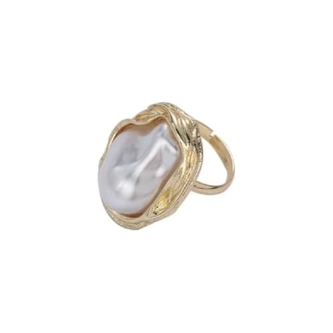 LMCIEZR Exaggerated retro shaped pearl ring Baroque Pearl Ring Statement Ring Geometrical Irregular Pearl Ring Adjustable Open Ring Trendy Personality Pearl Statement Jewelry for Women Cover