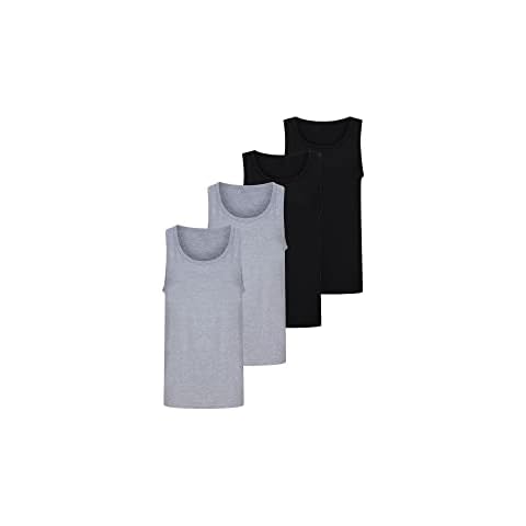 Aremie Men's Plain Cotton Tank Tops, Multipack Mens Round Neck Singlets Undershirts Vests - Pack of 4 - Heather Grey Black Small Cover