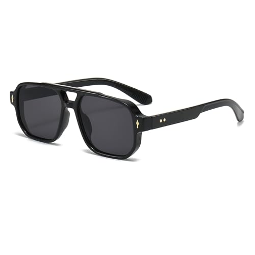 YAMEIZE Retro Pilot Double Bridge Rectangle - Sunglasses for Women Men Classic Style Square Vintage Eyewear UV400 Protection Driving Outdoor