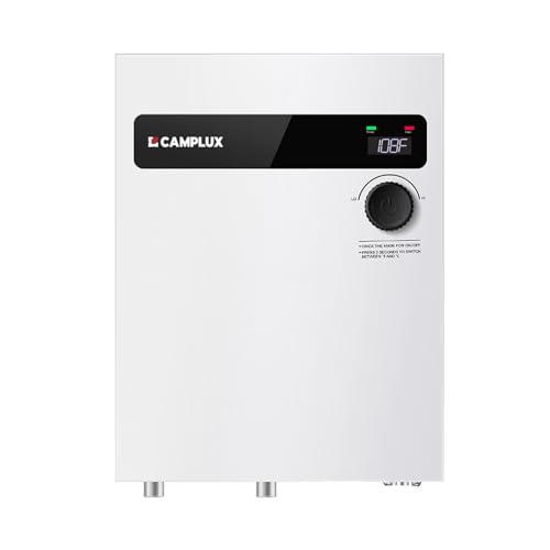 CAMPLUX Tankless Electric Water Heater 18kW, On Demand Hot Water Heater Electric with Digital Display 240V for Whole House Shower, White