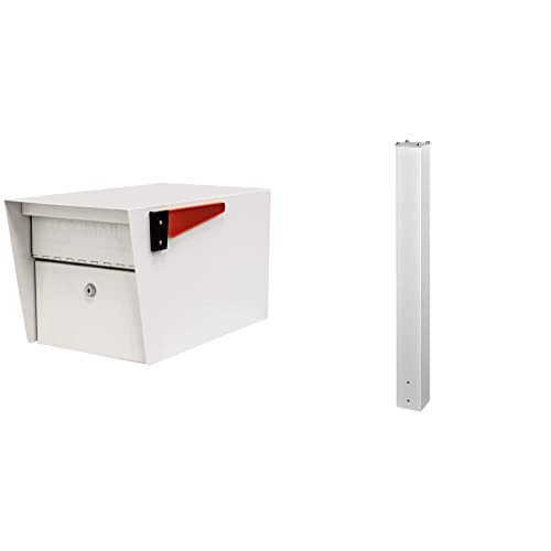 Mail Boss 7507 Mail Manager Security Locking Mailbox and 7122 Ground Mounting Post, Cream White