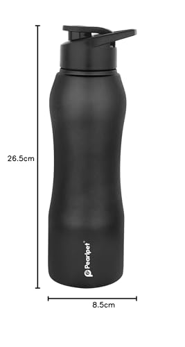 Image of PEARLPET Sportskool Slim Stainless Steel Single Wall Water Bottle 750ml | Leakproof, Durable, Reusable | For Gym, School, Office, Fridge Use | Pack of 1 (Black)