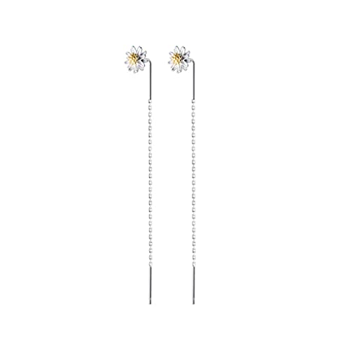 SLUYNZ 925 Sterling Silver Daisy Flower Earrings Dangle Chain for Women Teen Girls Flower Long Dangle Threader Earrings Tassel