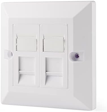 rhinocables Ethernet Faceplate Single 1-Port/Double 2-Way/Quad 4-Way RJ45 Socket Wall Plate for Ethernet Cable Networking Socket Box (Double 2-Port, CAT5e)