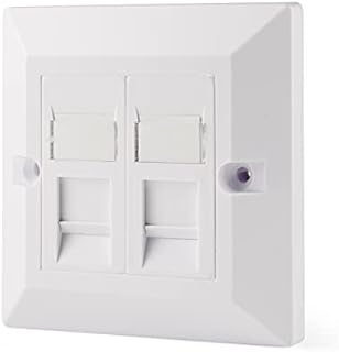 rhinocables Ethernet Faceplate Single 1-Port/Double 2-Way/Quad 4-Way RJ45 Socket Wall Plate for Ethernet Cable Networking Socket Box (Double 2-Port, CAT5e)