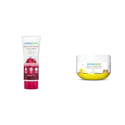 Image of Mamaearth Beetroot Gentle Face Wash Hyaluronic Acid For Hydrated Pink Glow 100Ml Mamaearth Vitamin C Daily Glow Light Moisturizing Cream with Turmeric Vitamin C for Skin Brightening 50 g