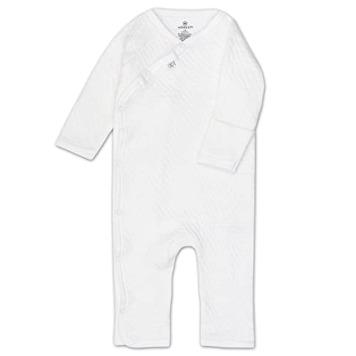 HonestBaby Matelasse Side Snap Coverall Organic Cotton for Baby Boys, Girls, Bright White, 6-9 Months