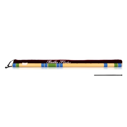 Image of Radhe Flutes | E Natural Right Handed Base Bansuri | Tuned With Tanpura A=440Hz | PVC Flute + Velvet Cover + Hindi & English Flute Lessons | PERENT (Beige Flute With Blue & Green Threads)