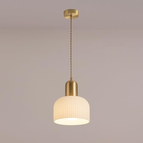 Suspension salle à manger en métal cuivré et verre blanc E27
