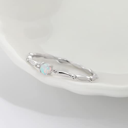 Meissa Sterling Silver Opal Ring For Women White Fire Opal October Birthstone Dainty Minimalist Stackable Ring Gold Promise Ring Size 5-9 (Silver, 6) #TOP1