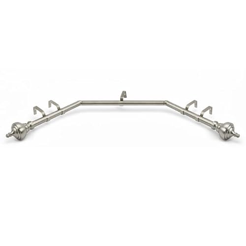 Bay Window Curtain Pole 3-Sided 28mm Eyelet Rod Rail Set with Passing Brackets & Vienna End Finials (Satin Silver, 3m (3x 1m Poles))