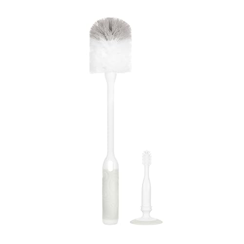 Ubbi Deluxe Baby Bottle Cleaning Set Includes a Nipple Brush with Suction Cup, Oat