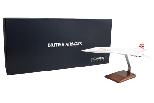 SkyMarks Elite British Airways Concorde 1/100 Scale Resin Display Model with Wood Stand– Officially Licensed Collectible Aircraft Replica for Ages 14+